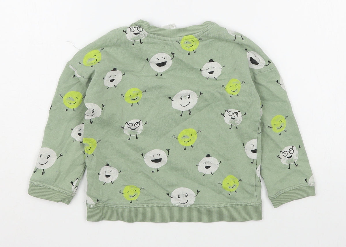 Back view of H&M boys’ green geometric cotton pullover sweatshirt, size 2, years pullover