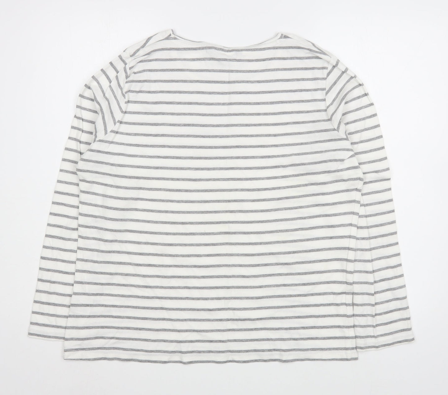 EWM Womens White Striped Cotton Basic T-Shirt Size L Boat Neck