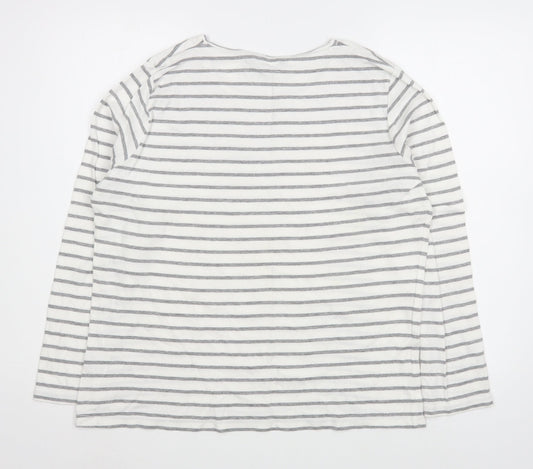 EWM Womens White Striped Cotton Basic T-Shirt Size L Boat Neck