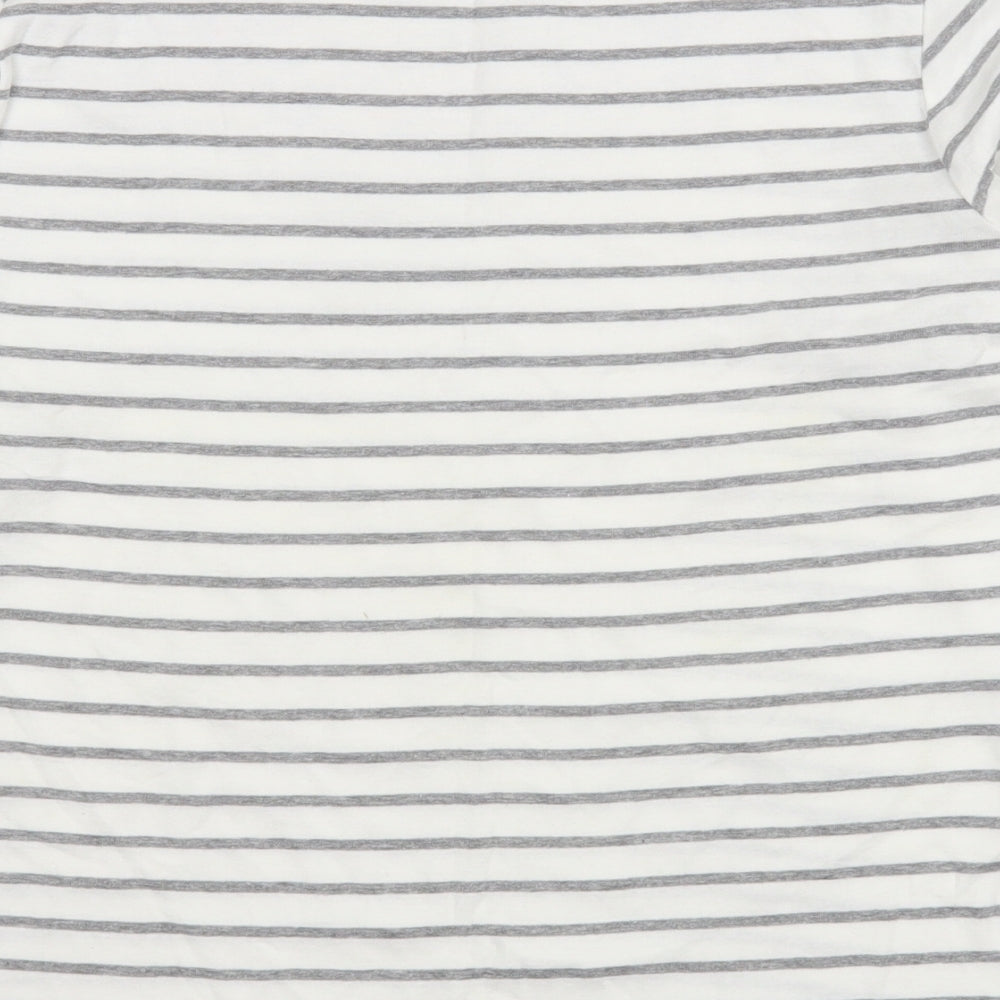 EWM Womens White Striped Cotton Basic T-Shirt Size L Boat Neck