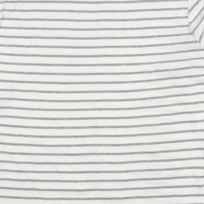 EWM Womens White Striped Cotton Basic T-Shirt Size L Boat Neck