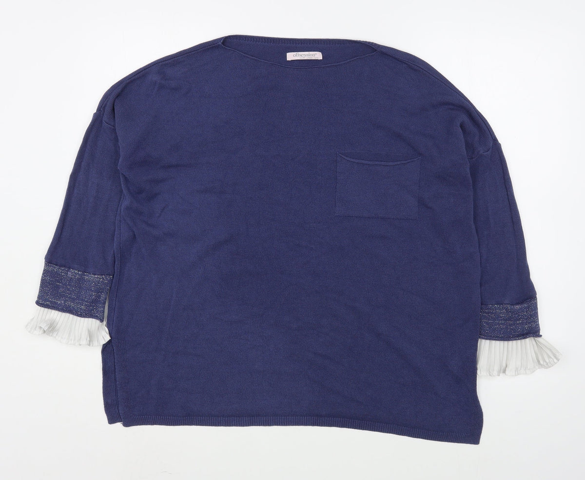 Additional front view of Obsession women’s blue boat neck acrylic jumper, size L
