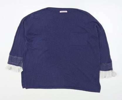 Additional front view of Obsession women’s blue boat neck acrylic jumper, size L