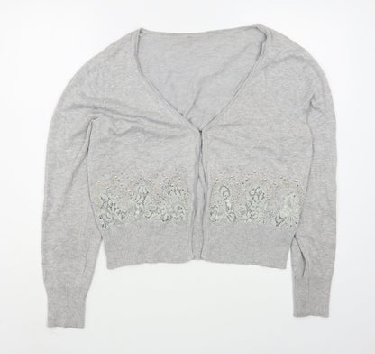 Preworn Womens Grey V-Neck  Nylon Cardigan Jumper Size L