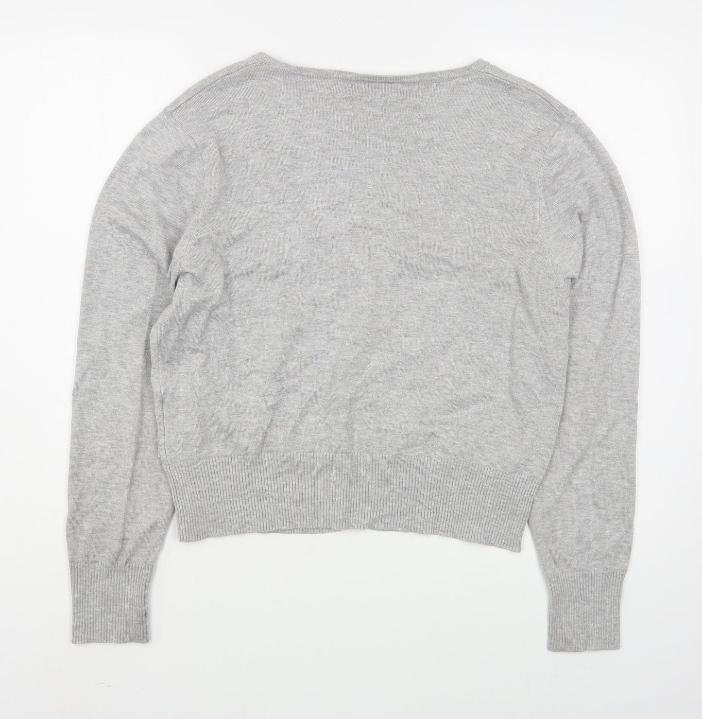 Preworn Womens Grey V-Neck  Nylon Cardigan Jumper Size L