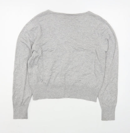 Preworn Womens Grey V-Neck  Nylon Cardigan Jumper Size L