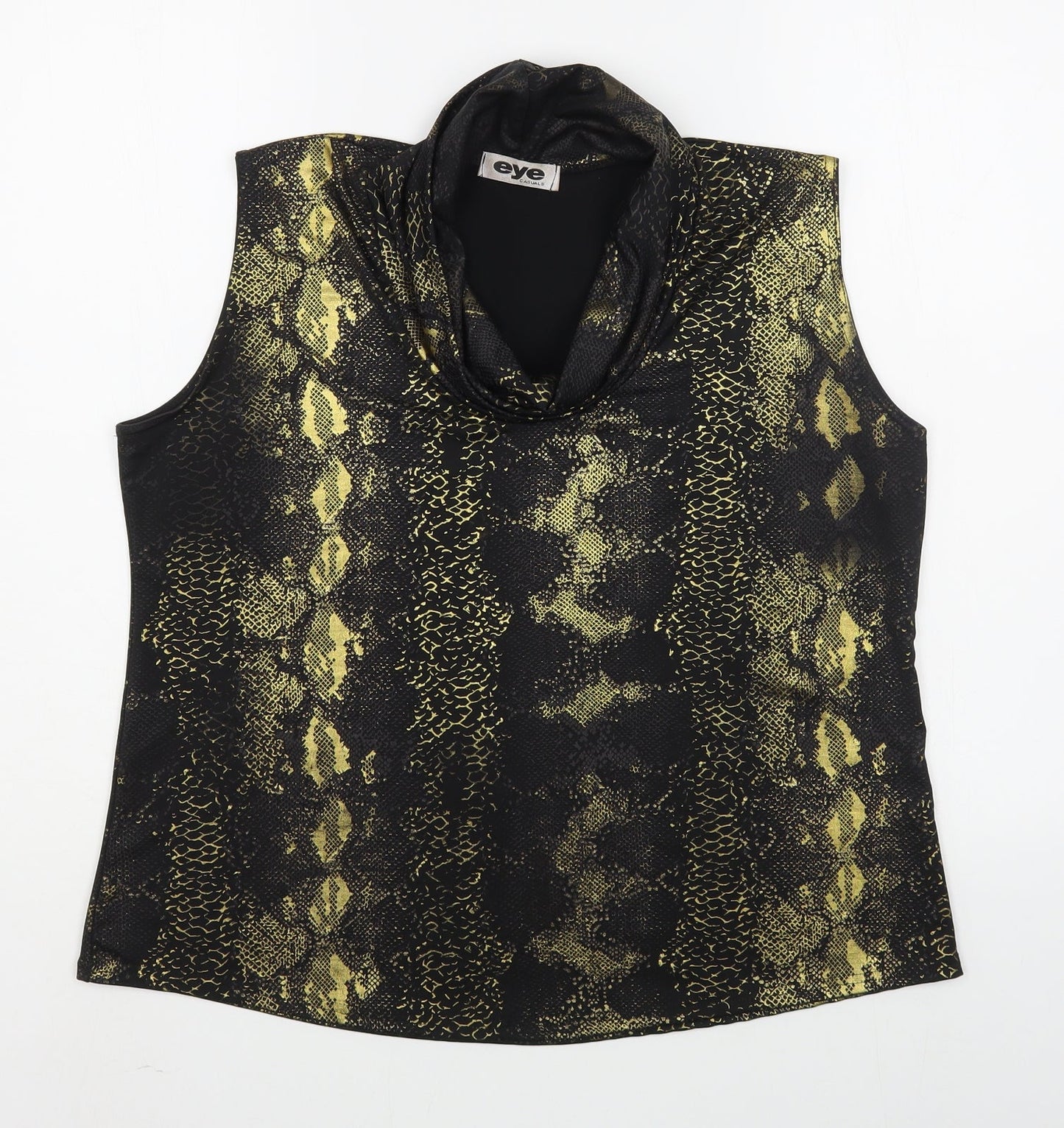 Eye Casual Womens Gold Animal Print Polyester Basic Blouse Size 2XL Cowl Neck