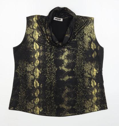Eye Casual Womens Gold Animal Print Polyester Basic Blouse Size 2XL Cowl Neck