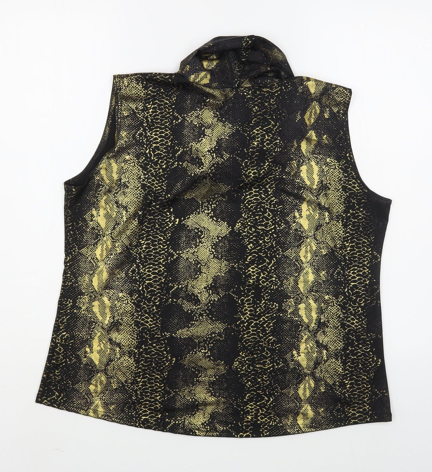 Eye Casual Womens Gold Animal Print Polyester Basic Blouse Size 2XL Cowl Neck