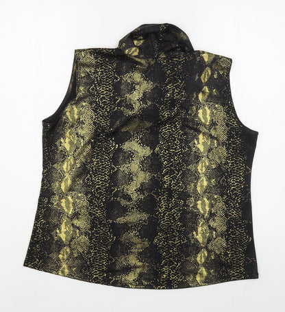 Eye Casual Womens Gold Animal Print Polyester Basic Blouse Size 2XL Cowl Neck