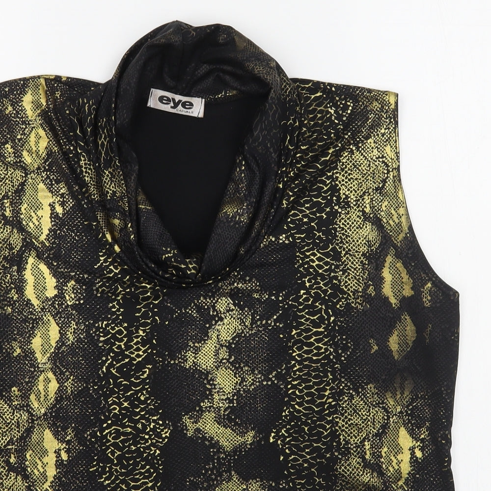 Eye Casual Womens Gold Animal Print Polyester Basic Blouse Size 2XL Cowl Neck