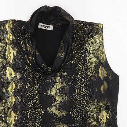 Eye Casual Womens Gold Animal Print Polyester Basic Blouse Size 2XL Cowl Neck