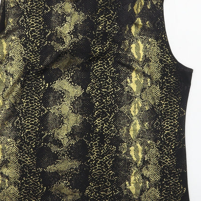 Eye Casual Womens Gold Animal Print Polyester Basic Blouse Size 2XL Cowl Neck