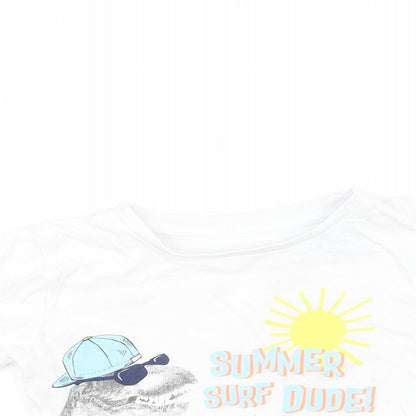 Dunnes Stores Boys White  Cotton Basic Casual Size 2-3 Years Round Neck  - Dinosaur, SUMMER SURF DUDE!