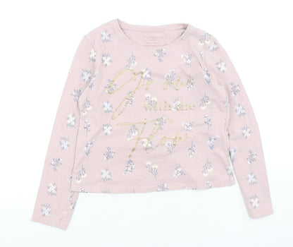 Primark  Girls Pink Floral Cotton Basic Casual Size 6-7 Years Round Neck