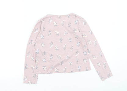 Primark  Girls Pink Floral Cotton Basic Casual Size 6-7 Years Round Neck