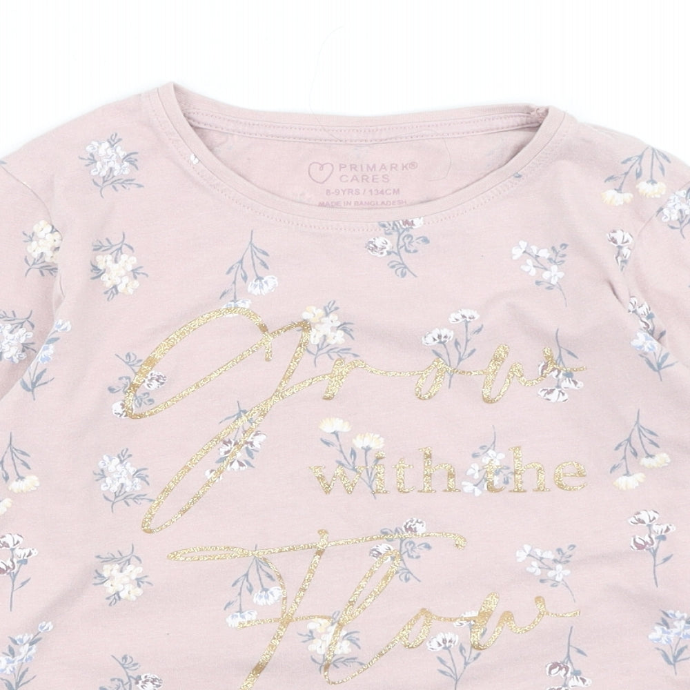Primark  Girls Pink Floral Cotton Basic Casual Size 6-7 Years Round Neck