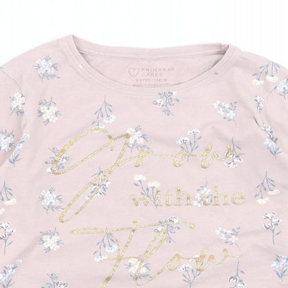 Primark  Girls Pink Floral Cotton Basic Casual Size 6-7 Years Round Neck