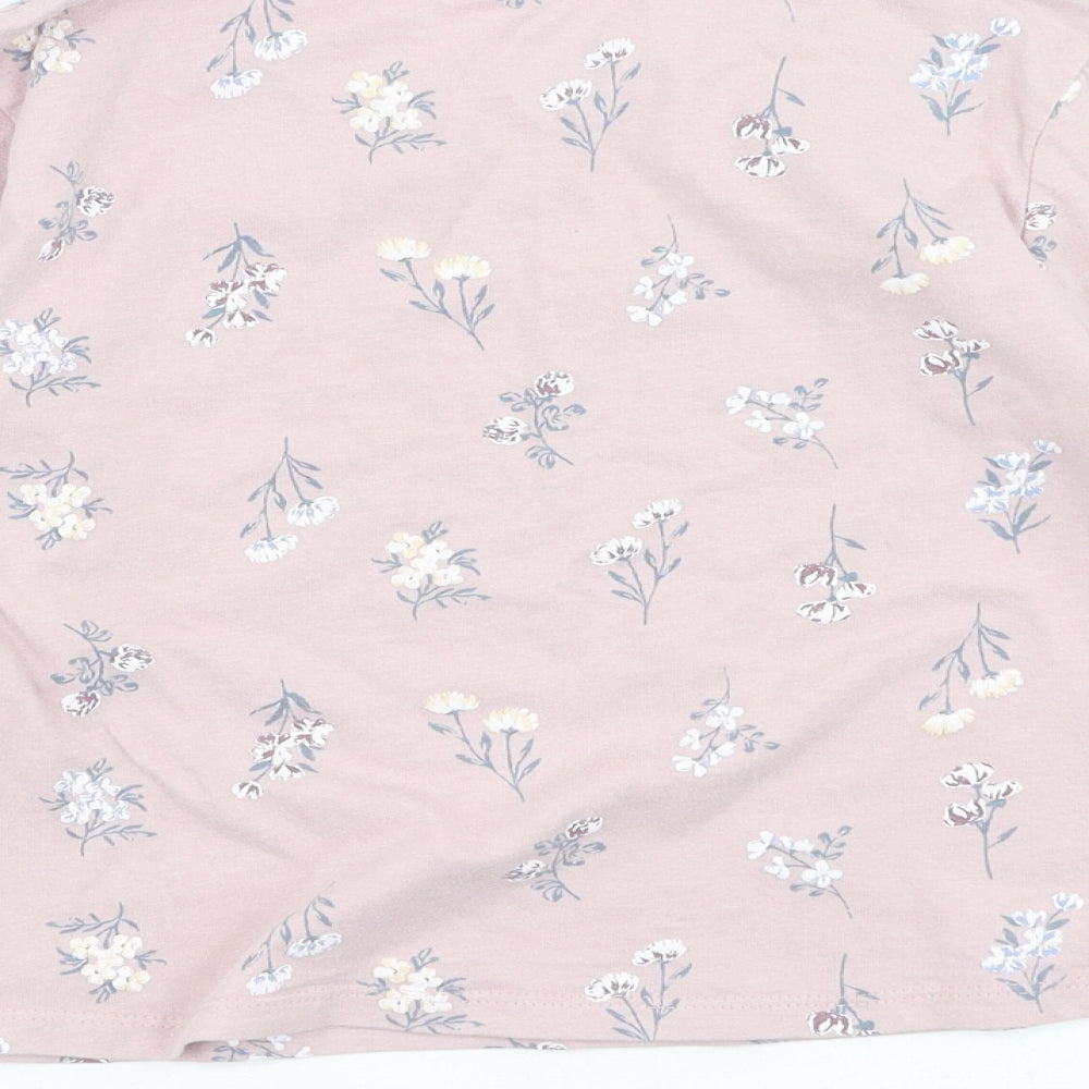 Primark  Girls Pink Floral Cotton Basic Casual Size 6-7 Years Round Neck