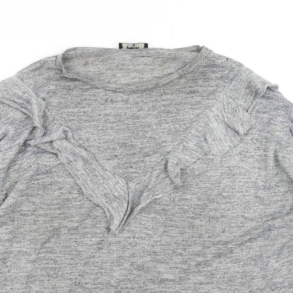 Close-up detail of Papaya women’s grey cotton pullover sweatshirt, size UK 10