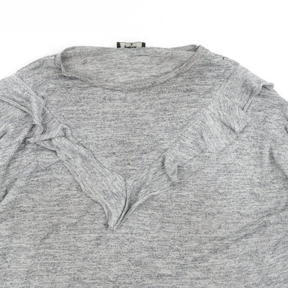 Close-up detail of Papaya women’s grey cotton pullover sweatshirt, size UK 10