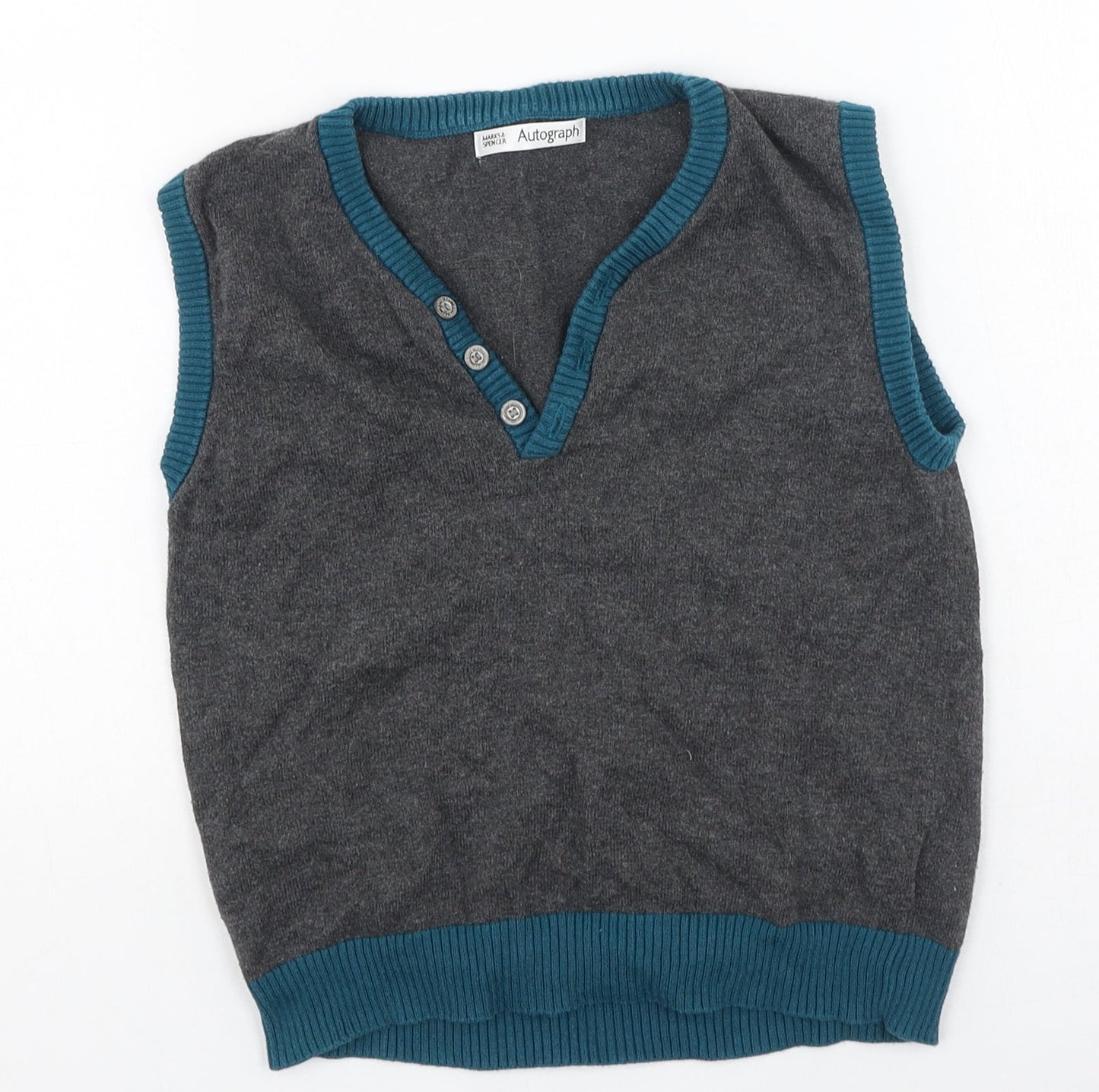 Marks and Spencer Girls Grey V-Neck  Cotton Pullover Jumper Size 6-7 Years
