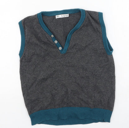 Marks and Spencer Girls Grey V-Neck  Cotton Pullover Jumper Size 6-7 Years