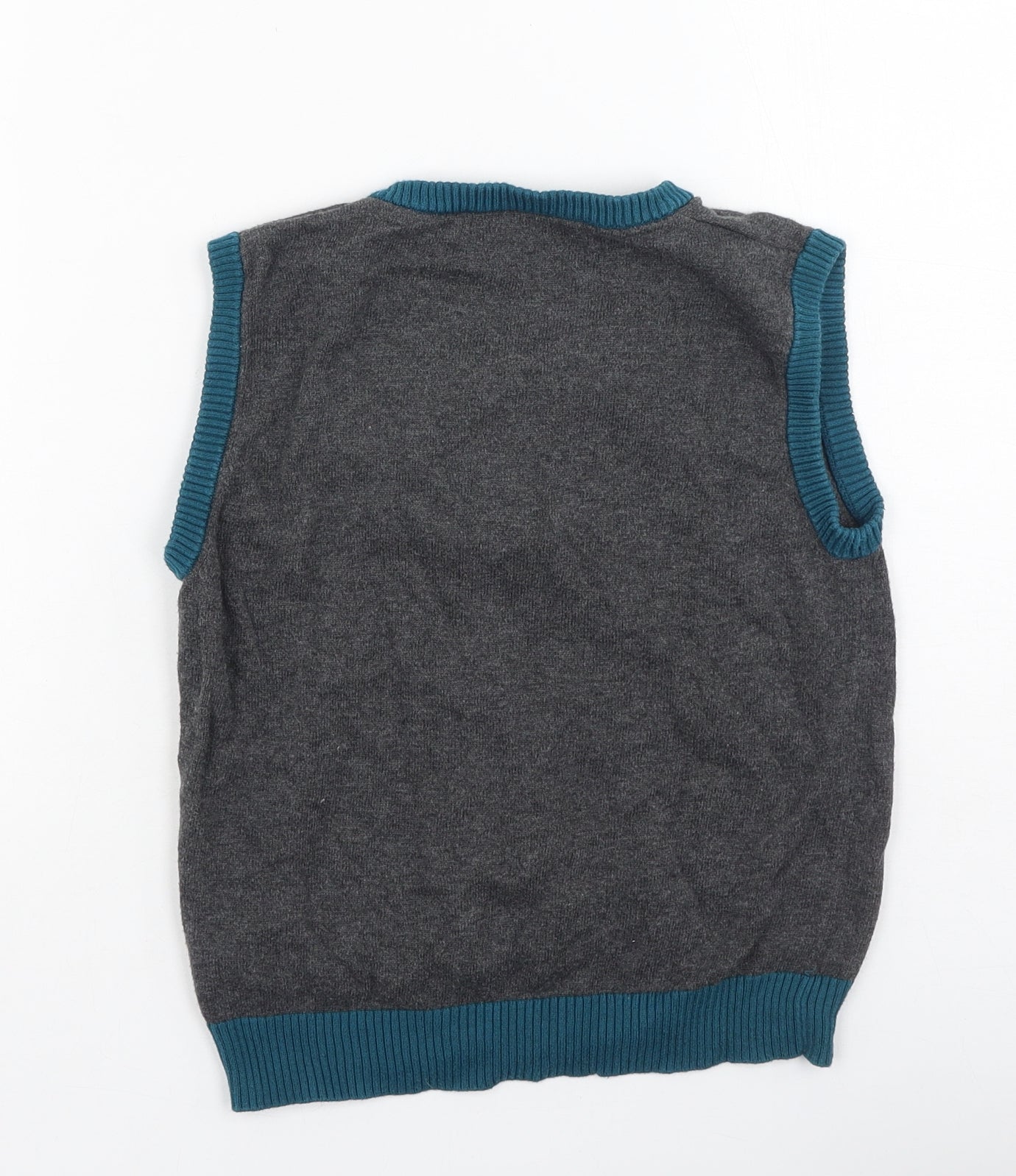 Marks and Spencer Girls Grey V-Neck  Cotton Pullover Jumper Size 6-7 Years