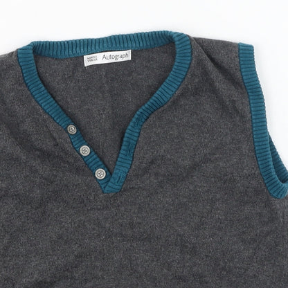 Marks and Spencer Girls Grey V-Neck  Cotton Pullover Jumper Size 6-7 Years