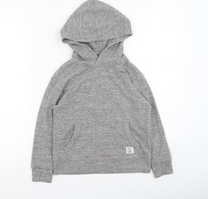 Front view of Gap boys’ grey cotton pullover hoodie, size S