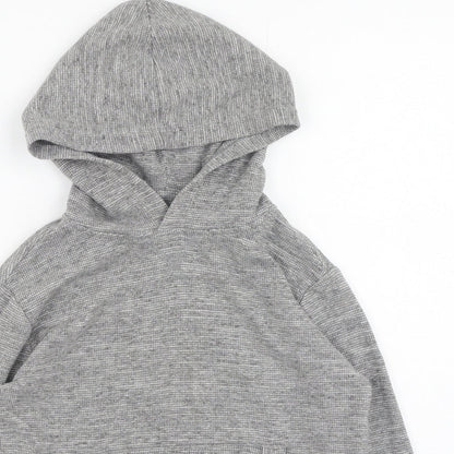 Close-up detail of Gap boys’ grey cotton pullover hoodie, size S