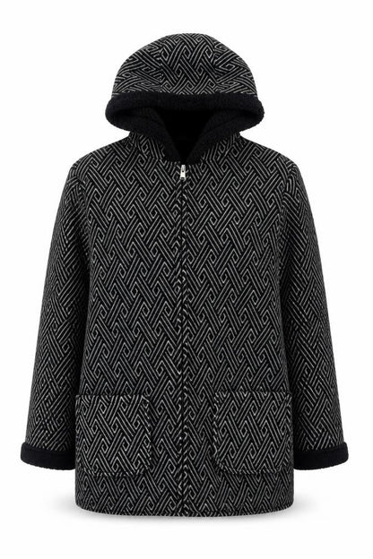 Bonmarché Womens Black Geometric Jacket Size S Zip