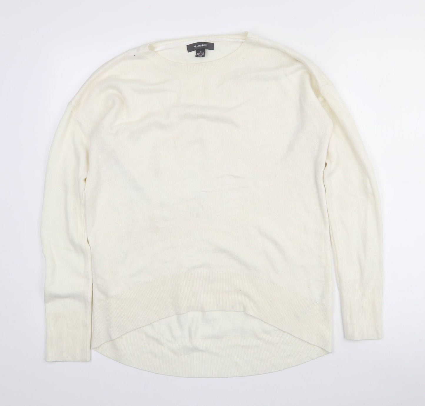 Primark Womens White Crew Neck  Acrylic Pullover Jumper Size 8   - 6-8 Oversized