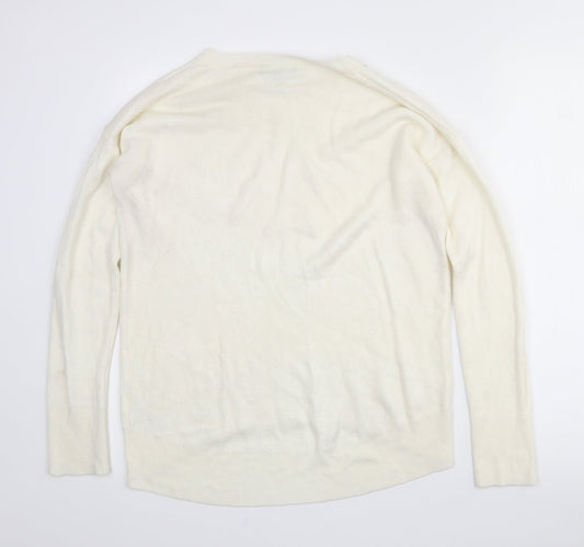 Primark Womens White Crew Neck  Acrylic Pullover Jumper Size 8   - 6-8 Oversized