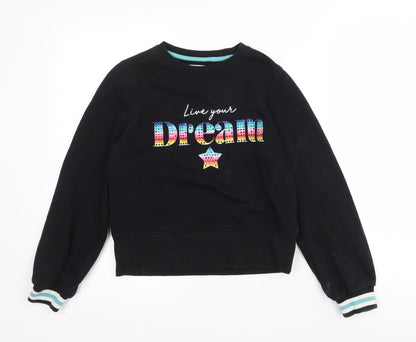 Marks and Spencer Girls Black  Cotton Pullover Sweatshirt Size 11-12 Years   - Live Your Dreams
