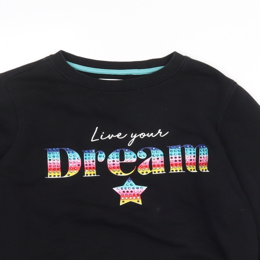 Marks and Spencer Girls Black  Cotton Pullover Sweatshirt Size 11-12 Years   - Live Your Dreams