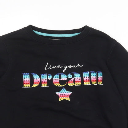 Marks and Spencer Girls Black  Cotton Pullover Sweatshirt Size 11-12 Years   - Live Your Dreams