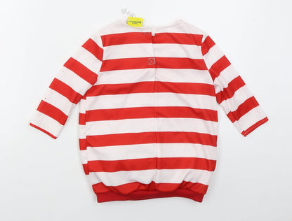 George Boys Red Striped Polyester Basic T-Shirt Size 5-6 Years Crew Neck Pullover - Burts Burgers Fancy Dress Top