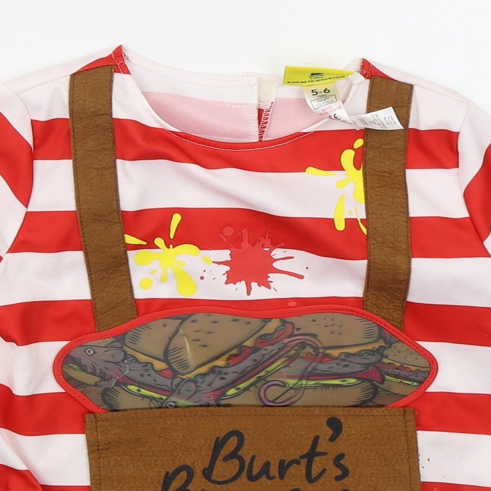 George Boys Red Striped Polyester Basic T-Shirt Size 5-6 Years Crew Neck Pullover - Burts Burgers Fancy Dress Top