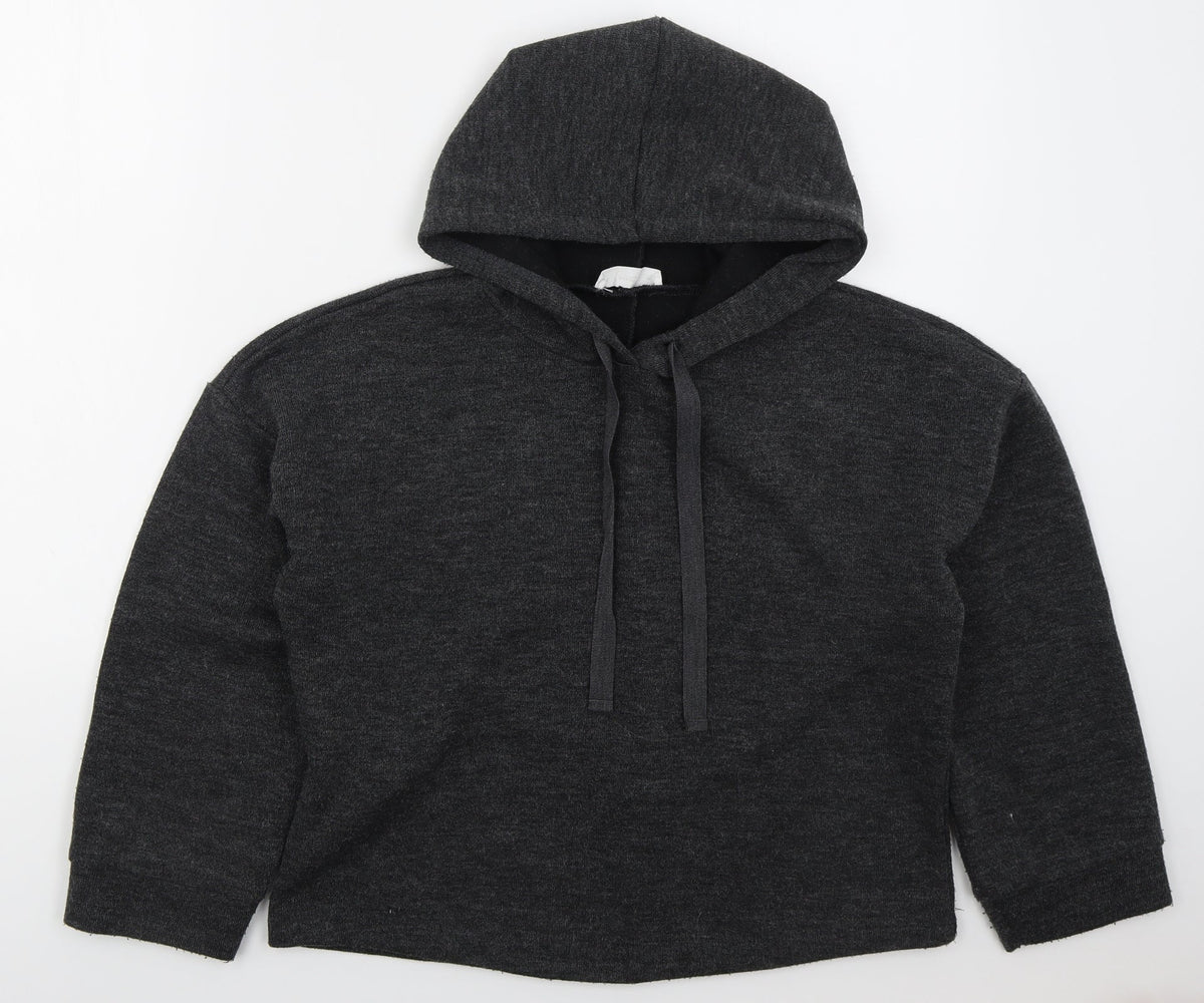 Additional front view of Mango women’s grey polyester pullover hoodie, size M, pullover
