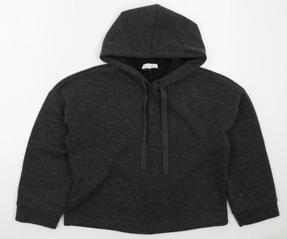 Additional front view of Mango women’s grey polyester pullover hoodie, size M, pullover