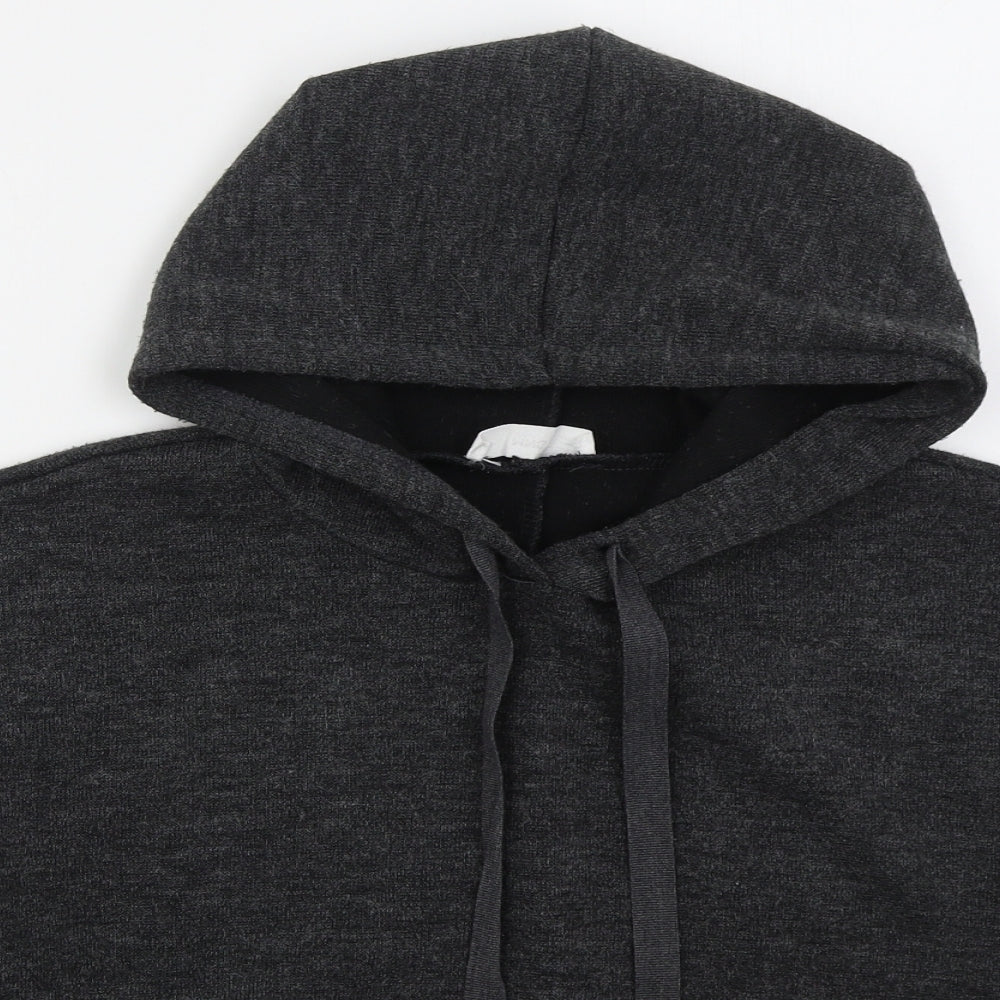 Close-up detail of Mango women’s grey polyester pullover hoodie, size M, pullover