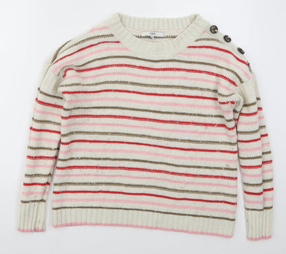 NEXT Womens Beige Boat Neck Striped Acrylic Pullover Jumper Size M   - Pink