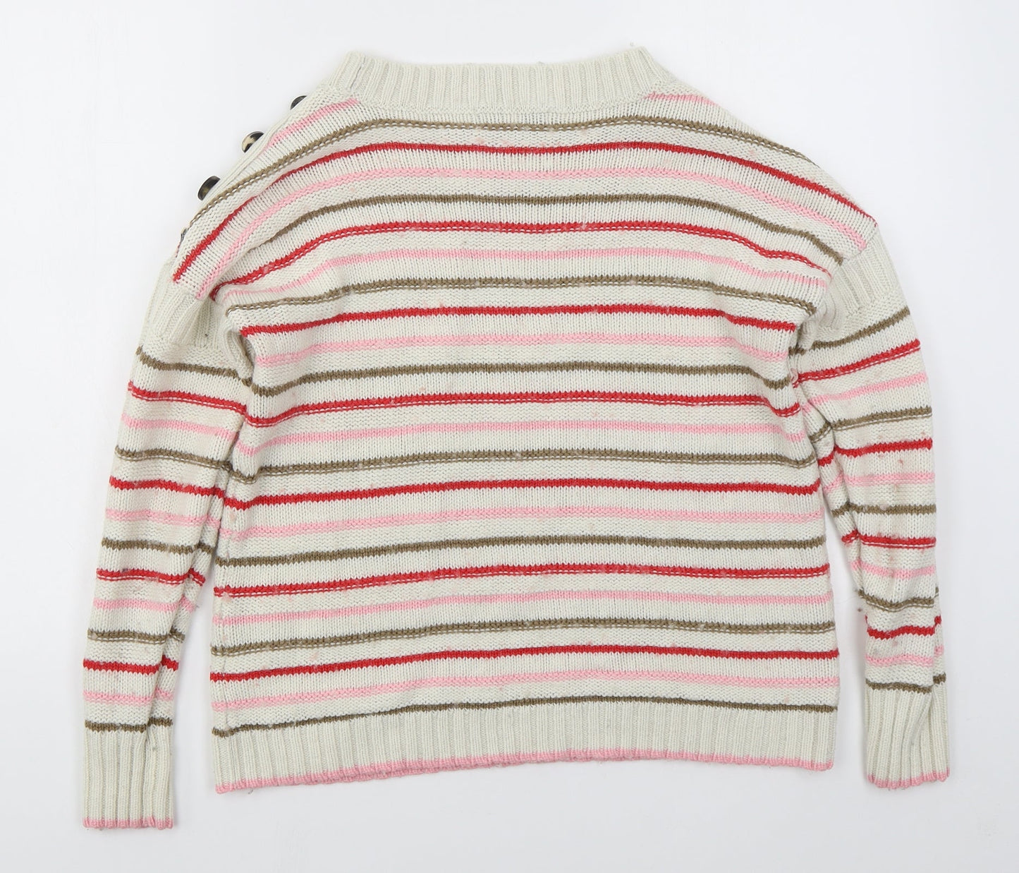 NEXT Womens Beige Boat Neck Striped Acrylic Pullover Jumper Size M   - Pink