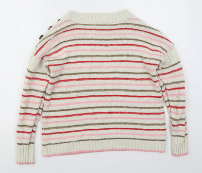 NEXT Womens Beige Boat Neck Striped Acrylic Pullover Jumper Size M   - Pink
