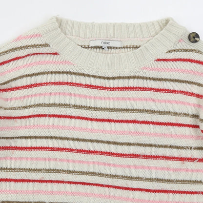 NEXT Womens Beige Boat Neck Striped Acrylic Pullover Jumper Size M   - Pink