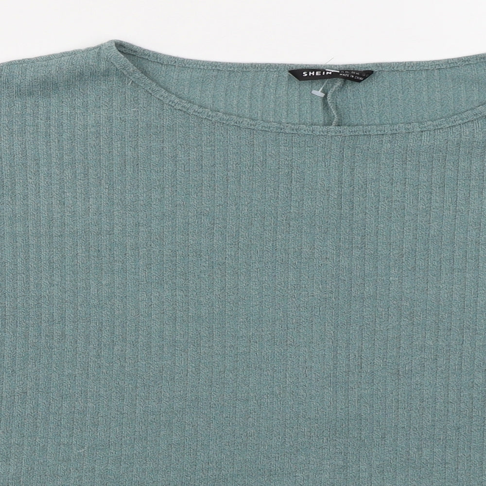 Close-up detail of SHEIN women’s green polyester pullover sweatshirt, size XL, pullover