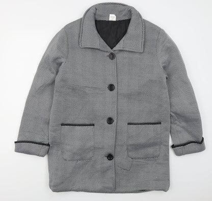 Anne De Lancay Womens Black Geometric  Overcoat Coat Size 14  Button - Black and White