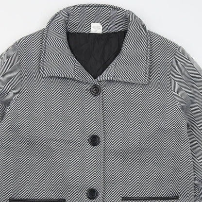 Anne De Lancay Womens Black Geometric  Overcoat Coat Size 14  Button - Black and White