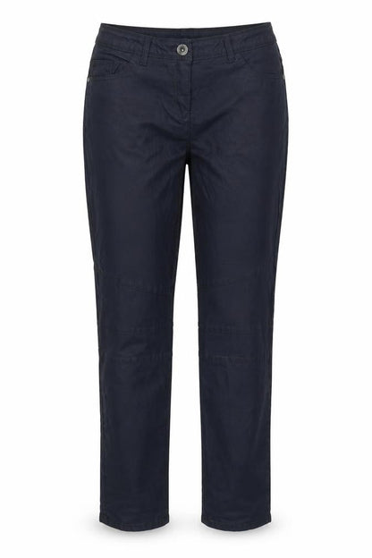 Front view of Up Fashion women’s blue cotton trousers, size UK 16, 31.5-inch leg regular button